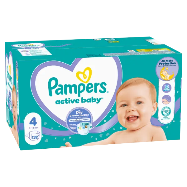 Pampers Active Baby Pelenka, Méret: 4, 132 db Pelenka, 9kg-14kg termékhez kapcsolódó kép