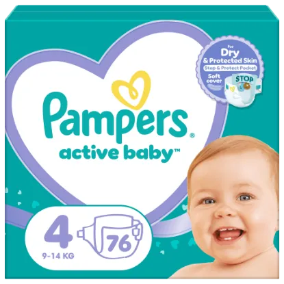 Pampers Active Baby Pelenka, Méret: 4, 76 db Pelenka, 9kg-14kg termékhez kapcsolódó kép