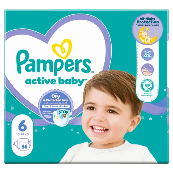 Pampers Active Baby Pelenka, Méret: 6, 56 db Pelenka, 13kg-18kg termékhez kapcsolódó kép