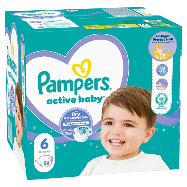 Pampers Active Baby Pelenka, Méret: 6, 56 db Pelenka, 13kg-18kg termékhez kapcsolódó kép