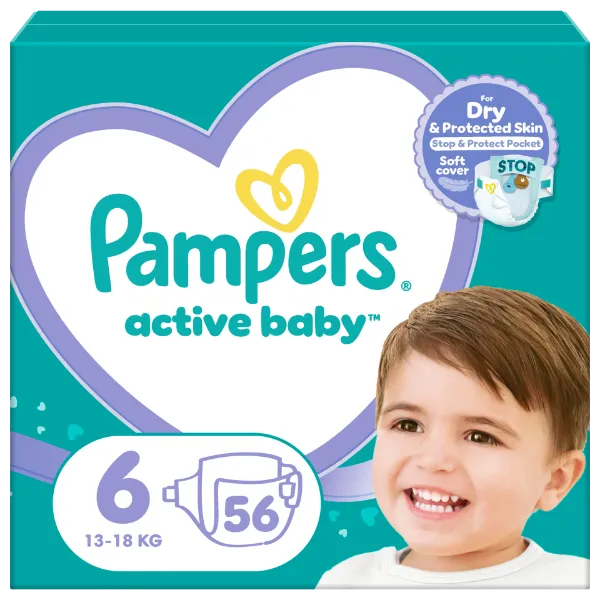 Pampers Active Baby Pelenka, Méret: 6, 56 db Pelenka, 13kg-18kg termékhez kapcsolódó kép