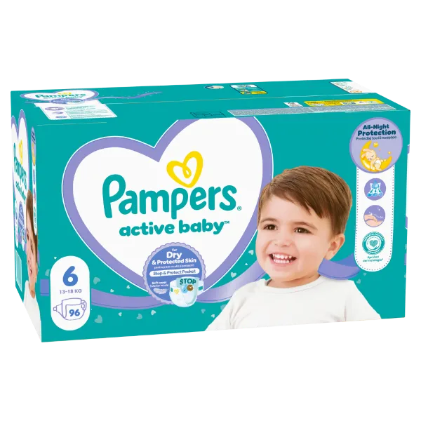 Pampers Active Baby Pelenka, Méret: 6, 96 db Pelenka, 13kg-18kg termékhez kapcsolódó kép