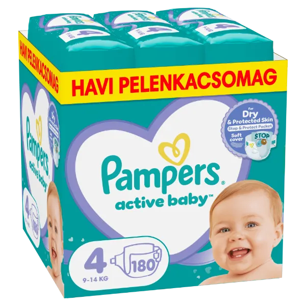 Pampers Active Baby pelenka - havi pelenkacsomag, Méret: 4, 180 db Pelenka, 9kg - 14kg termékhez kapcsolódó kép