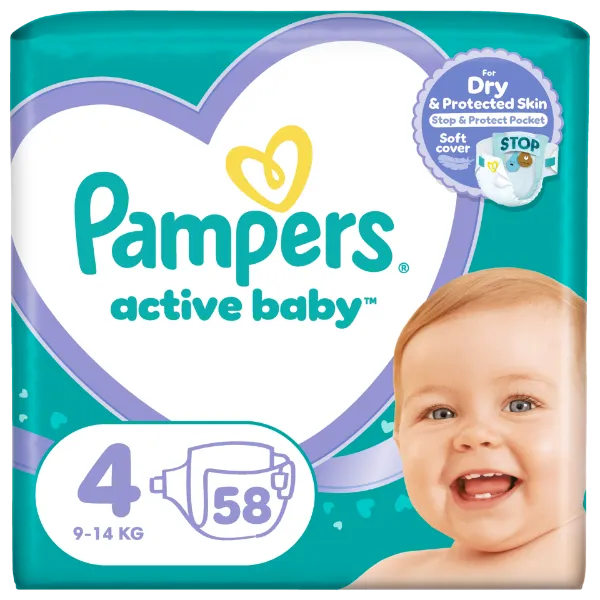 Pampers Active Baby pelenka - Méret: 4, 58 db pelenka, 6kg-10kg termékhez kapcsolódó kép
