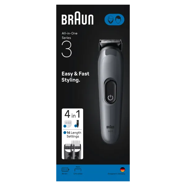 Braun Series 3 4 az 1-ben Formázókészlet, Éles Penge, 14 Hosszbeállítás, AIO3500, Szürke termékhez kapcsolódó kép