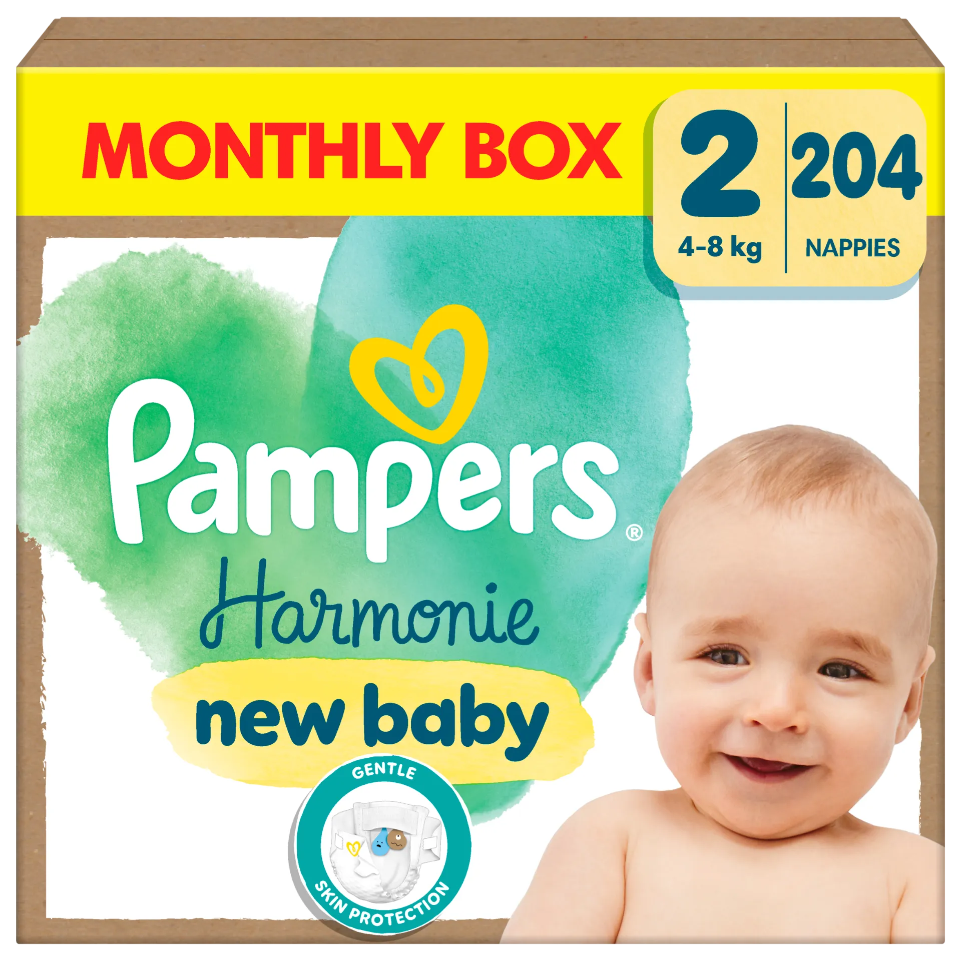 Pampers Harmonie Baby Pelenka - havi pelenkacsomag, Méret: 2, 204 db Pelenka, 4kg-8kg