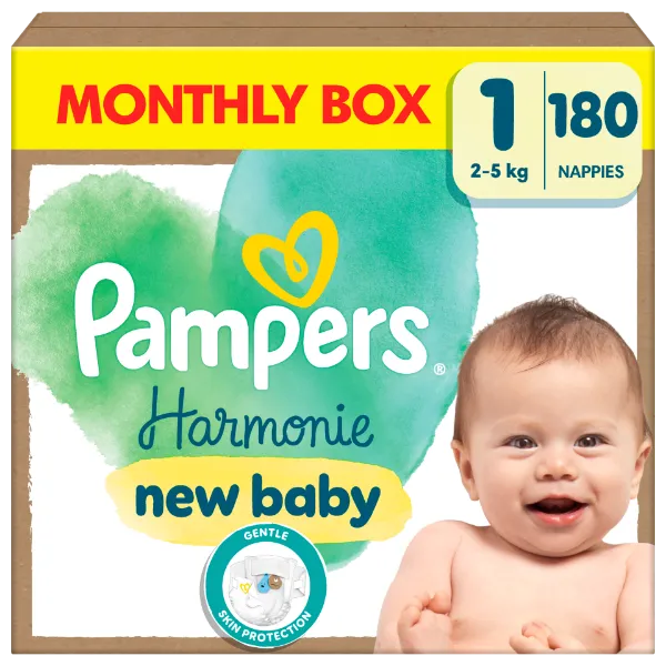 Pampers Harmonie Baby Pelenka - havi pelenkacsomag, Méret: 1, 180 db Pelenka, 2kg-5kg termékhez kapcsolódó kép