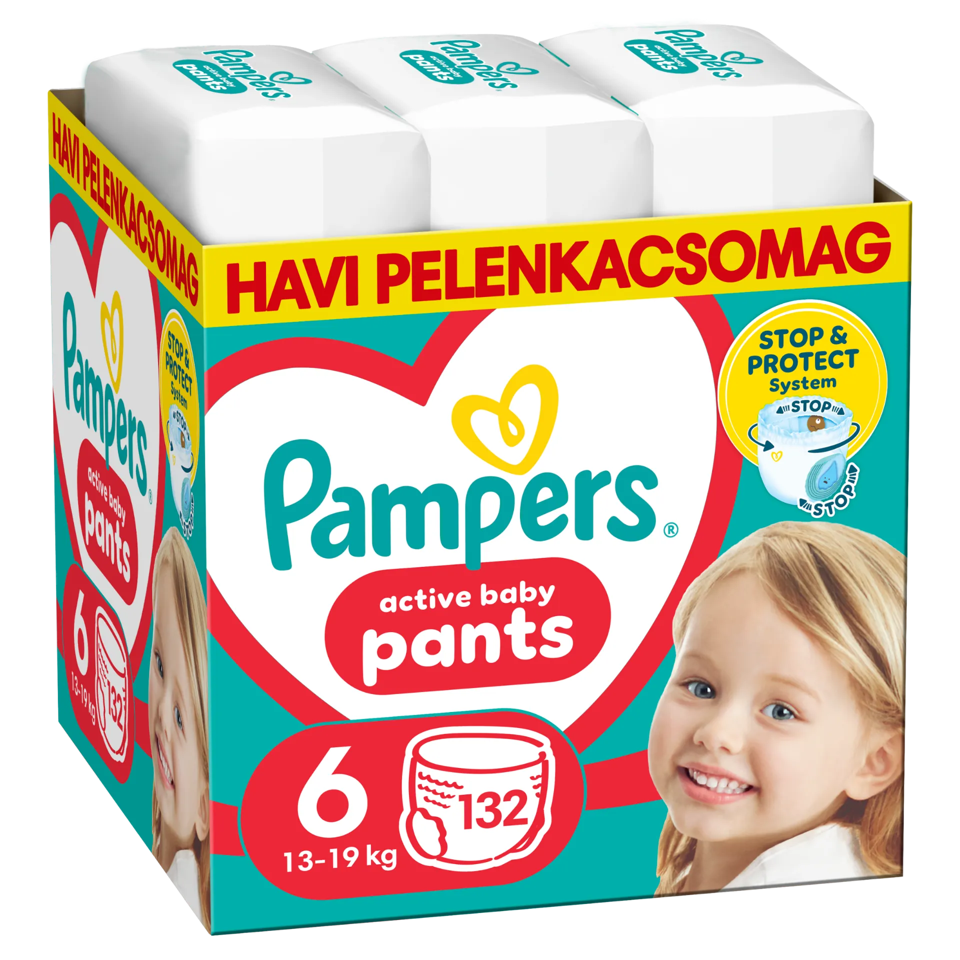 Pampers Active Baby Bugyipelenka - havi pelenkacsomag, Méret 6, 132 Bugyipelenka, 13kg-19kg