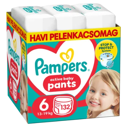 Pampers Active Baby Bugyipelenka - havi pelenkacsomag, Méret 6, 132 Bugyipelenka, 13kg-19kg termékhez kapcsolódó kép