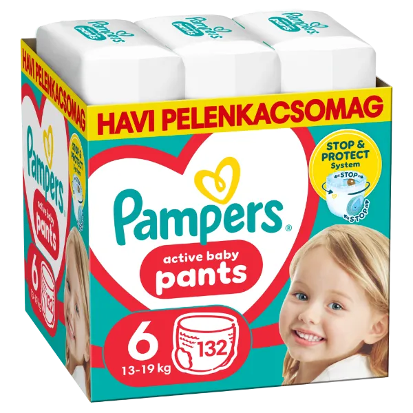 Pampers Active Baby Bugyipelenka - havi pelenkacsomag, Méret 6, 132 Bugyipelenka, 13kg-19kg termékhez kapcsolódó kép