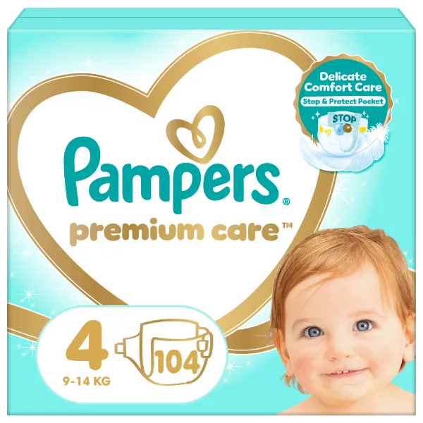 Pampers Premium Care, Méret: 4, 104 Pelenka, 9kg-14kg termékhez kapcsolódó kép