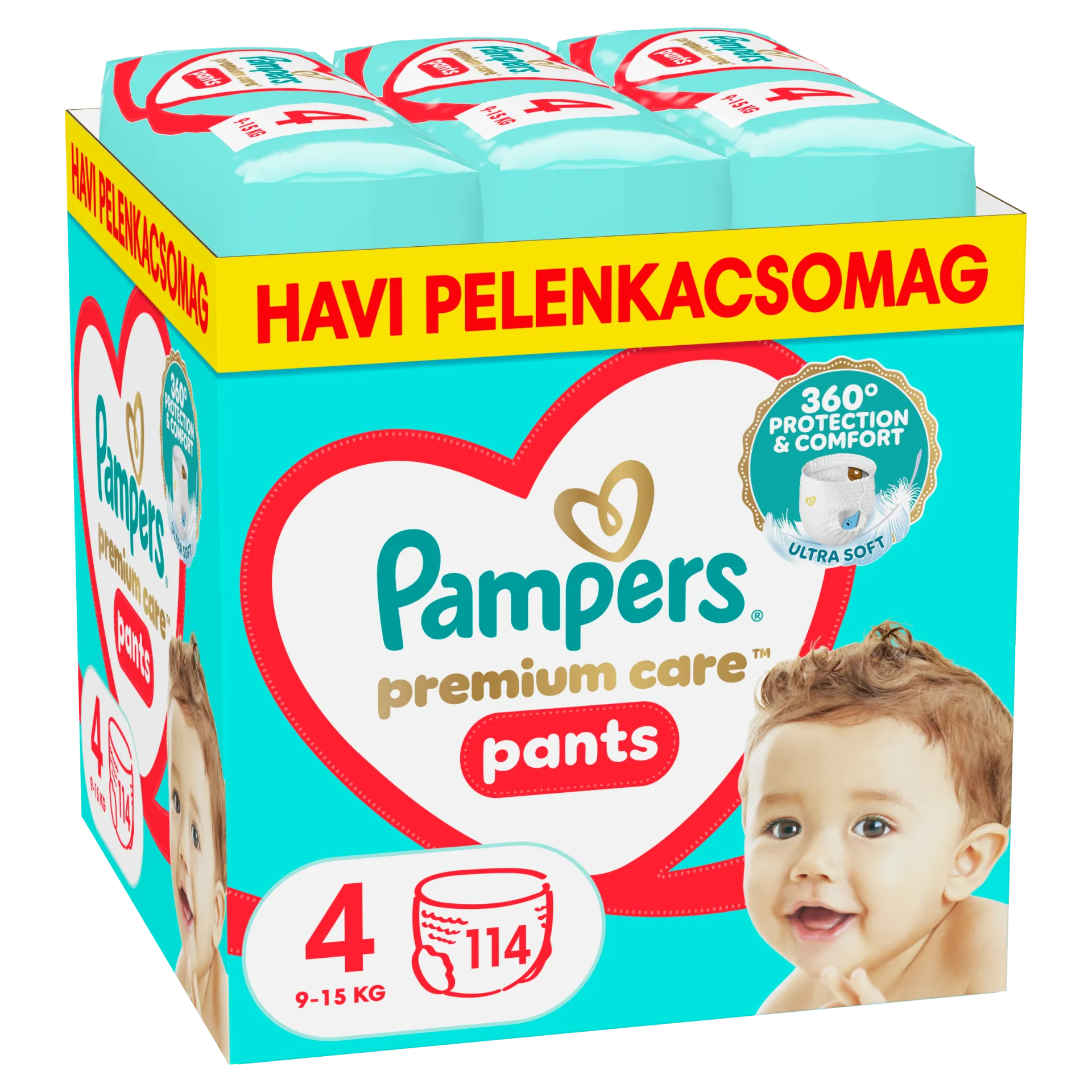 Pampers Premium Care Bugyipelenka - havi pelenkacsomag, Méret: 4, 114 db, 9kg-15kg