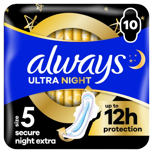 Always Ultra Secure Night Extra (5-ös Méret) Szárnyas Betét Egészségügyi Betét, 10 Db termékhez kapcsolódó kép