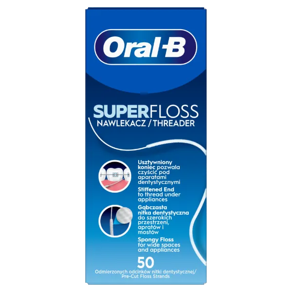 Oral-B Superfloss – Lepedék és Fogkő Eltávolítása – Tisztítja a Fogszabályzók Területét – 50 db termékhez kapcsolódó kép