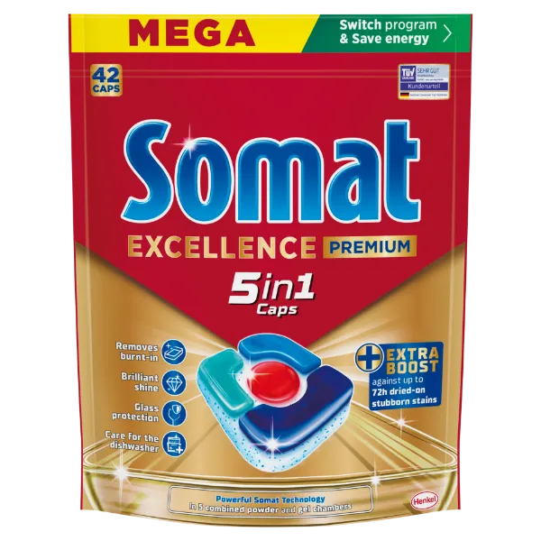 Somat Excellence Premium 5in1 gépi mosogatószer kapszula 42 db 781,2 g termékhez kapcsolódó kép