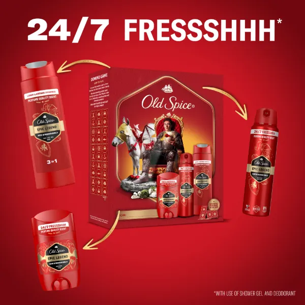 Old Spice Knight Ajándékszett Epic Legend Stift Dezodorral, Spray-vel és Tusfürdővel termékhez kapcsolódó kép