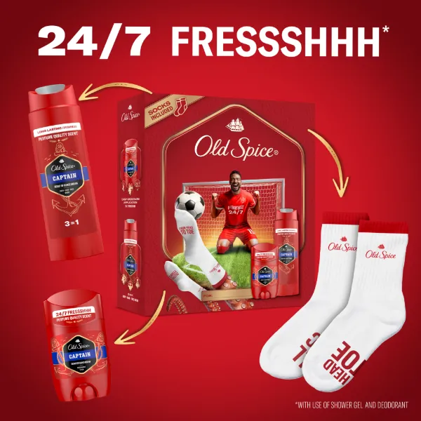 Old Spice Footballer Ajándékszett Captain Stift Dezodorral, Tusfürdővel és Zoknival termékhez kapcsolódó kép