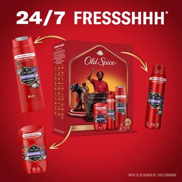 Old Spice DJ Ajándékszett Night Panther Stift Dezodorral, Spray-vel és Tusfürdővel termékhez kapcsolódó kép
