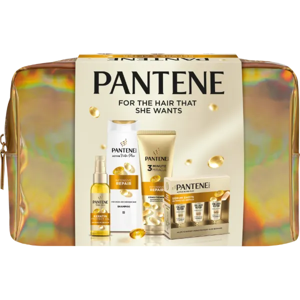 Pantene ajándékcsomag (Int. Repair 250ml sampon+3min balzsam 200ml+hajpakolás 3x15ml+Ker.olaj 100ml+táska) termékhez kapcsolódó kép