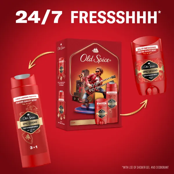 Old Spice Rockstar Ajándékszett Epic Legend Stift Dezodorral és Tusfürdővel termékhez kapcsolódó kép