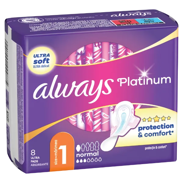 Always Platinum Normal (1-es méret) Szárnyas Egészségügyi Betét, 8 db termékhez kapcsolódó kép