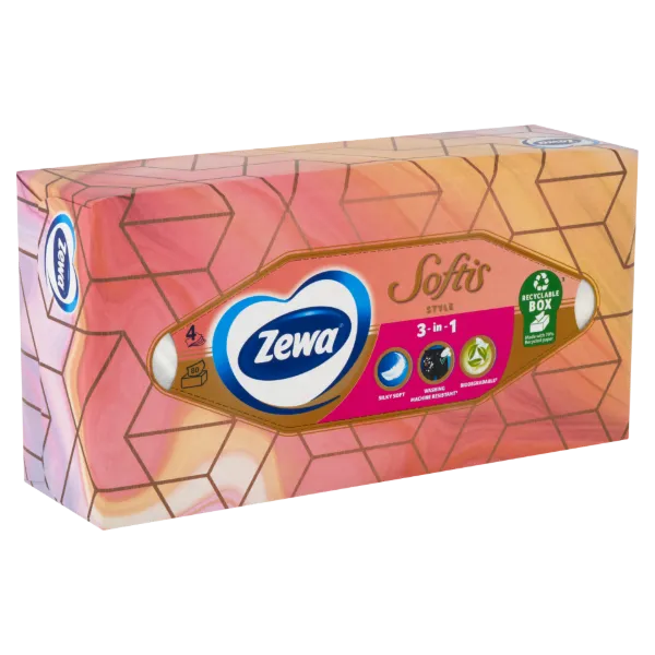 Zewa Softis Style illatmentes dobozos papír zsebkendő 4 rétegű 80 db termékhez kapcsolódó kép
