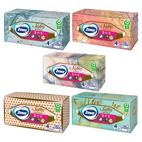Zewa Softis Style illatmentes dobozos papír zsebkendő 4 rétegű 80 db termékhez kapcsolódó kép