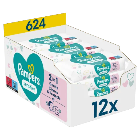Pampers Sensitive Nedves Törlőkendő, 12 csomag = 624 db Törlőkendő termékhez kapcsolódó kép