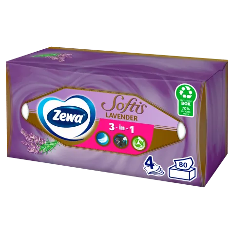Zewa Softis Lavender illatosított dobozos papír zsebkendő 4 rétegű 80 db termékhez kapcsolódó kép