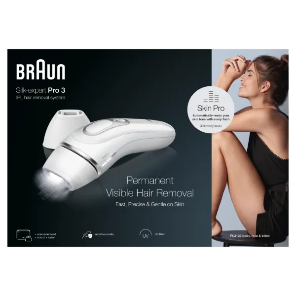 Braun IPL Silk expert Pro 3, Szőrtelenítés Otthoni Kezeléssel, Neszesszer, 2 Fej, PL3122 termékhez kapcsolódó kép
