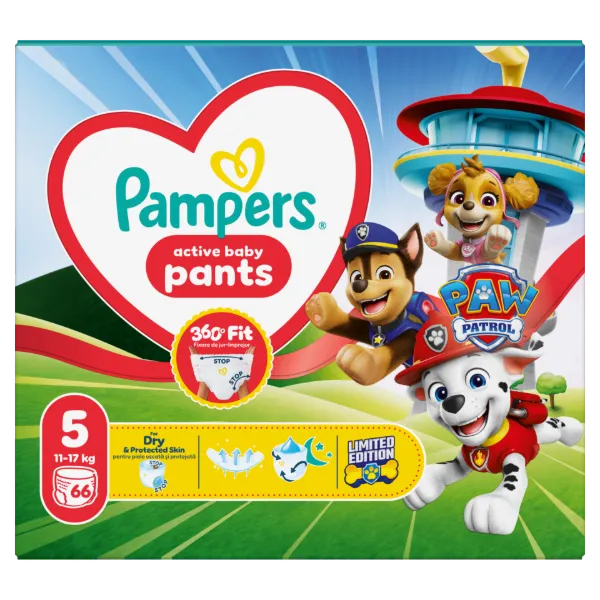 Pampers Active Baby Bugyipelenka Mancs Őrjárat Kiadás, Méret: 5, 66 db Pelenka, 11kg-17kg termékhez kapcsolódó kép