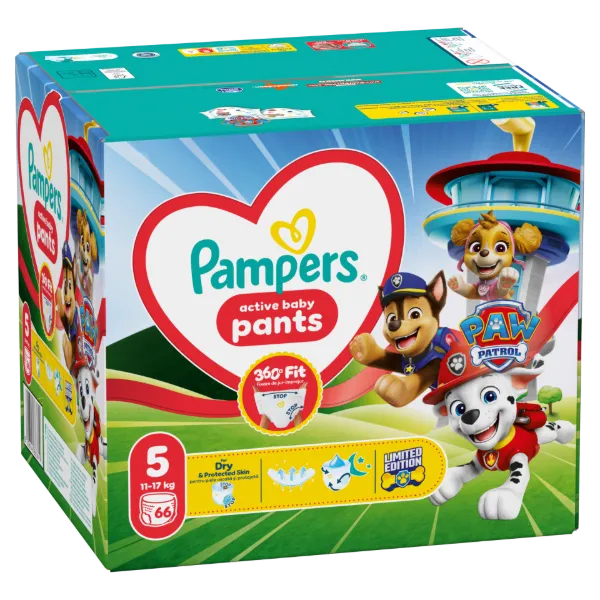 Pampers Active Baby Bugyipelenka Mancs Őrjárat Kiadás, Méret: 5, 66 db Pelenka, 11kg-17kg termékhez kapcsolódó kép