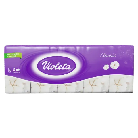 Violeta papírzsebkendő 3 rétegű 10x10 db Classic soft termékhez kapcsolódó kép