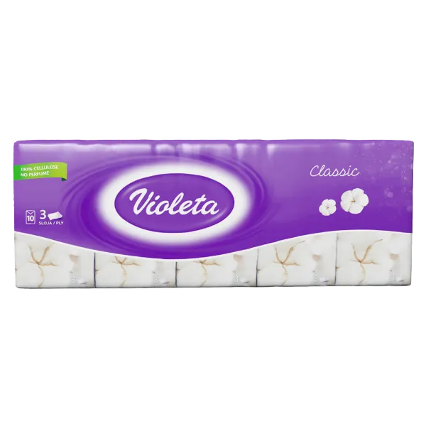 Violeta papírzsebkendő 3 rétegű 10x10 db Classic soft termékhez kapcsolódó kép