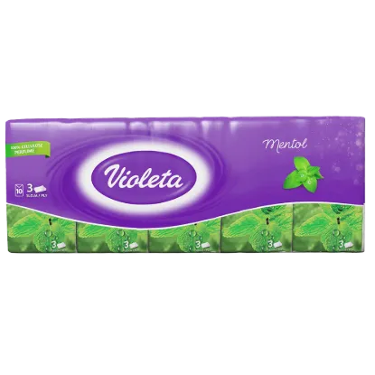 Violeta papírzsebkendő 3 rétegű 10x10 db Mentol termékhez kapcsolódó kép
