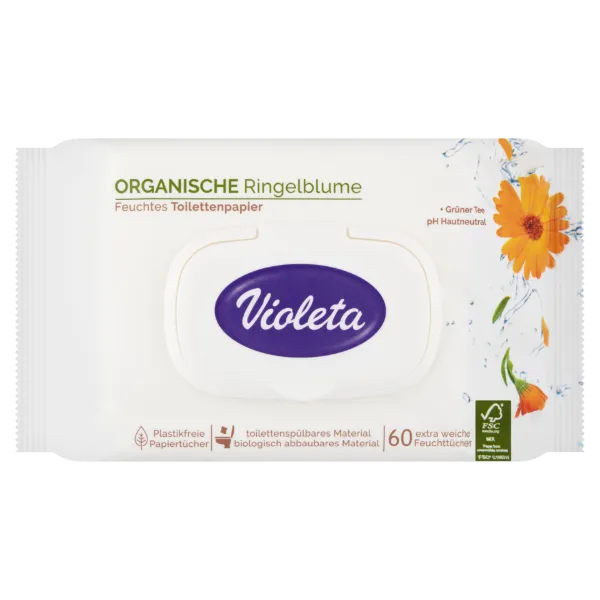 Violeta nedves WC-papír körömvirág kivonattal és zöld teával 60 db termékhez kapcsolódó kép
