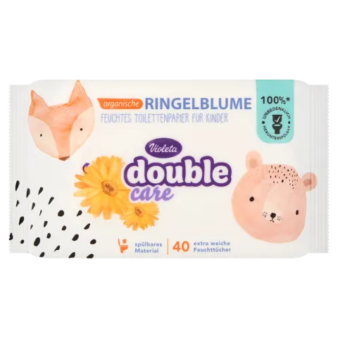 Violeta Double Care nedves WC-papír gyerekeknek körömvirág kivonattal és zöld teával 40 db termékhez kapcsolódó kép