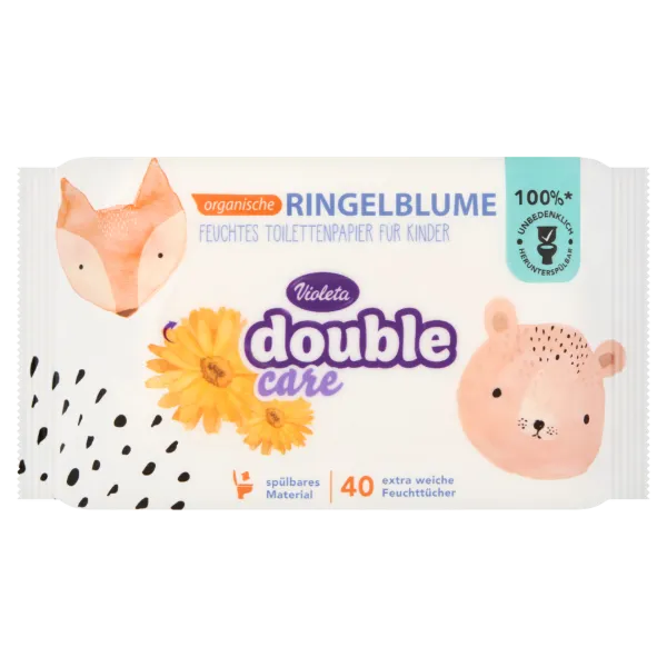 Violeta Double Care nedves WC-papír gyerekeknek körömvirág kivonattal és zöld teával 40 db termékhez kapcsolódó kép