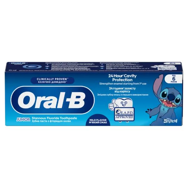 Oral-B Junior Stitch Fogkrém 6 Éves Kortól, Enyhén Ízesített, Ón-fluorid Tartalmú, 75 ml termékhez kapcsolódó kép