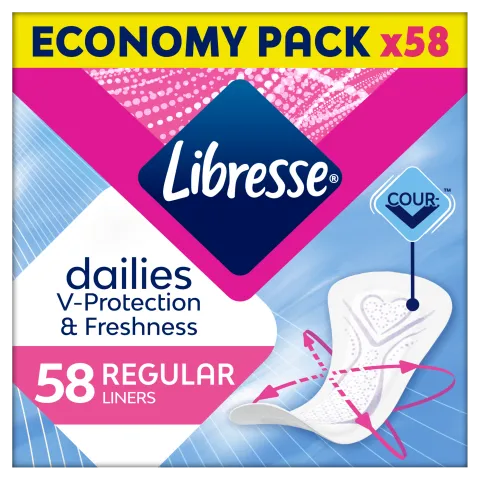 Libresse Dailies V-Protection & Freshness Regular tisztasági betét 58 db termékhez kapcsolódó kép