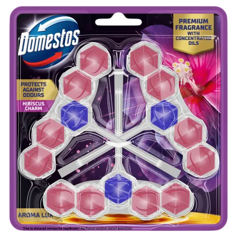 Domestos Aroma Lux Hibiscus Charm WC frissítő blokk 3 x 50 g termékhez kapcsolódó kép