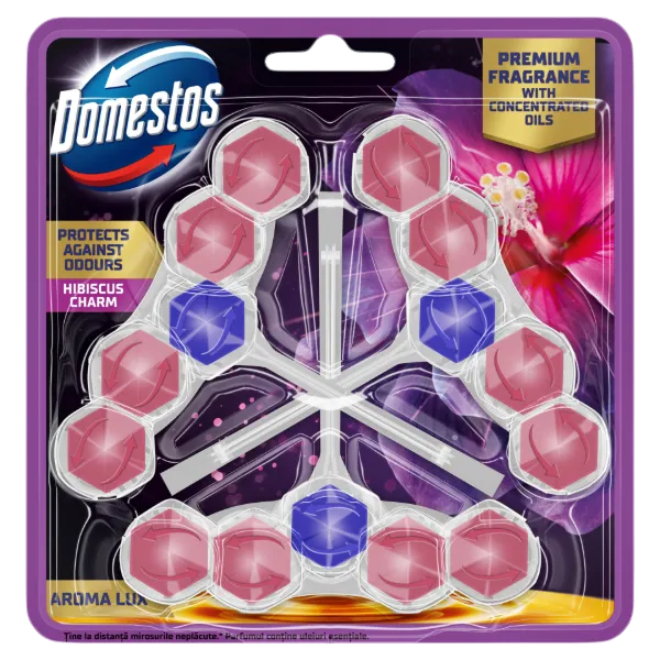 Domestos Aroma Lux Hibiscus Charm WC frissítő blokk 3 x 50 g termékhez kapcsolódó kép