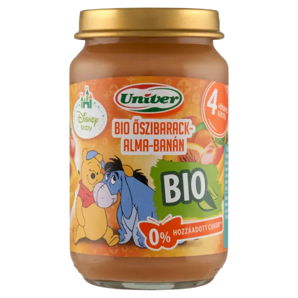 Univer bio őszibarack-alma-banán bébidesszert 4 hónapos kortól 163 g termékhez kapcsolódó kép