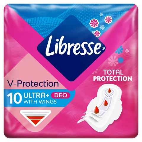 Libresse V-Protection Ultra+ Deo enyhén illatosított egészségügyi betét 10 db termékhez kapcsolódó kép