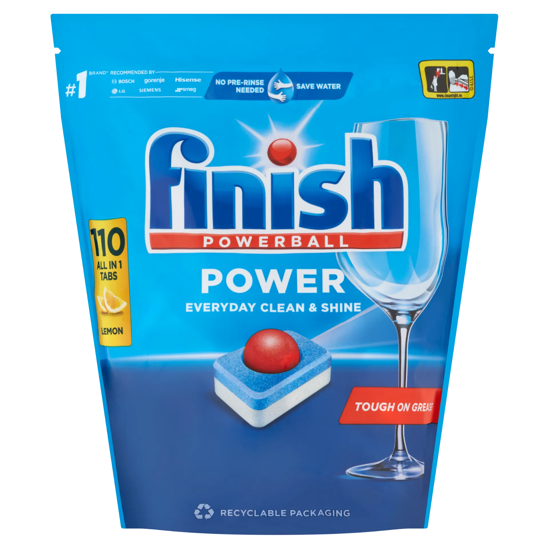 Finish Powerball Power All in 1 Citrom mosogatógép tabletta 110 db 1,76 kg