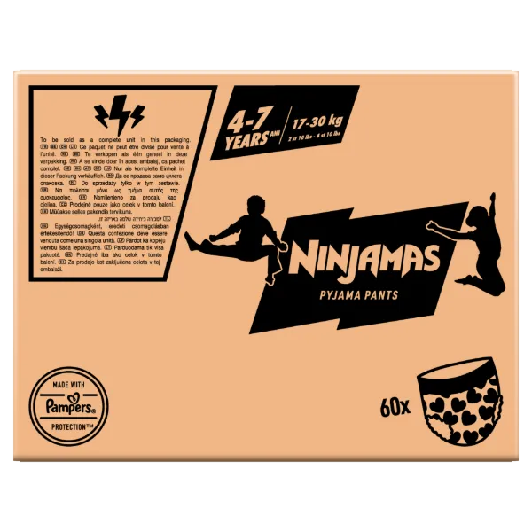 Ninjamas Pyjama Pants Szívecskés, 60 db Pyjama Bugyipelenka, 7 Éves Kor, 17kg-30kg termékhez kapcsolódó kép
