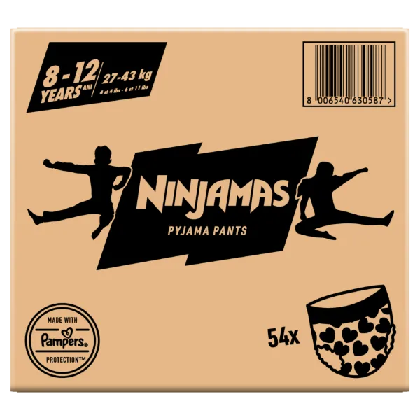 Ninjamas Pyjama Pants Szívecskés, 54 db Pyjama Bugyipelenka, 8 Éves Kor, 27kg-43kg termékhez kapcsolódó kép