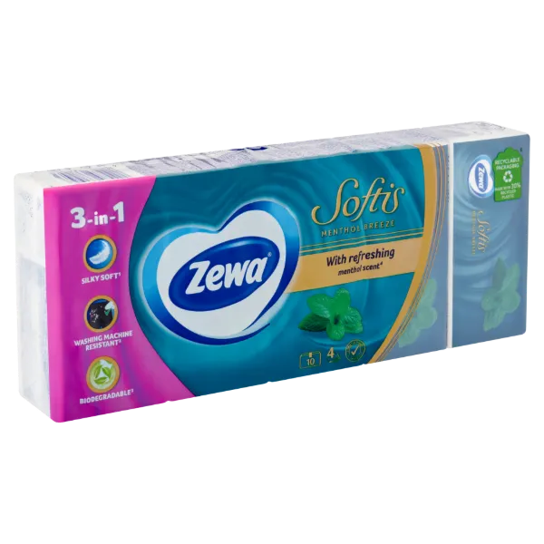 Zewa Softis Menthol Breeze illatosított papír zsebkendő 4 rétegű 10 x 9 db termékhez kapcsolódó kép