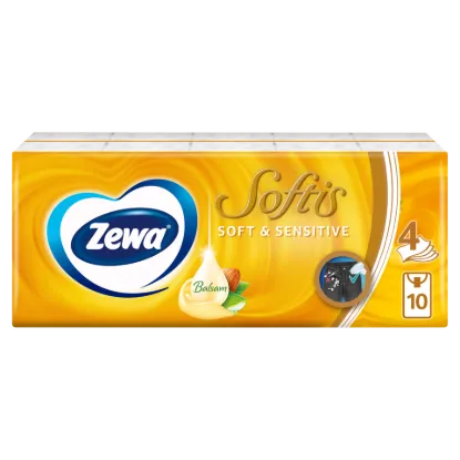 Zewa Softis Soft & Sensitive illatmentes papír zsebkendő 4 rétegű 10 x 9 db termékhez kapcsolódó kép