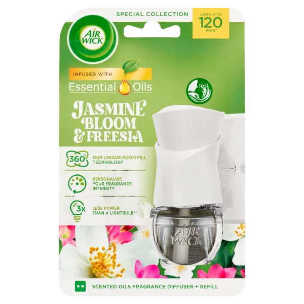 Air Wick Essential Oils Virágzó Jázmin és frézia elektromos légfrissítő készülék & utántöltő 19 ml termékhez kapcsolódó kép